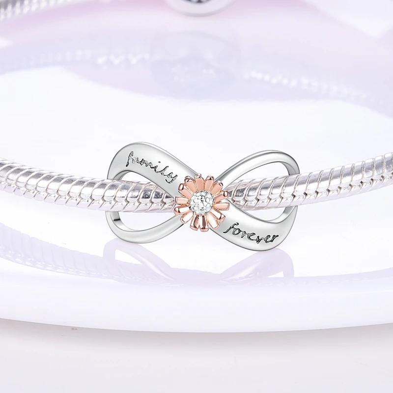 Pink Family Love Heart Charm Original Copper Beads Fit Pan Bracelet Diy Sister Mother Friendship Pendant Fine Gift Jewelry