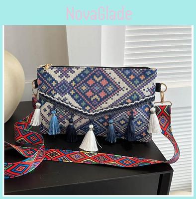 Ethnic Style Tassel Womens Shoulder Bag With Nylon Lining For Casual Travel