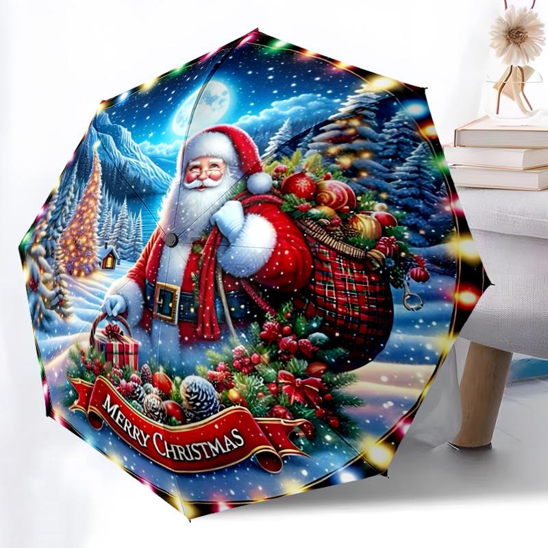 1pc Christmas Ornament Automatic Umbrella - Stylish, Durable, with 8-Rib Manual Open Design, Elegant Black Handleyy250920163