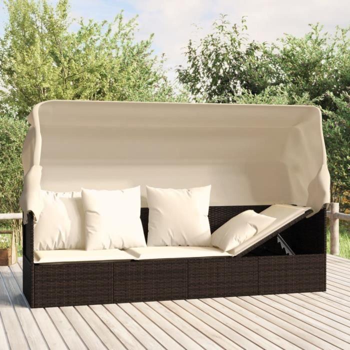 VidaXL Outdoor Daybed with Canopy and Cushions Brown Wicker 319567