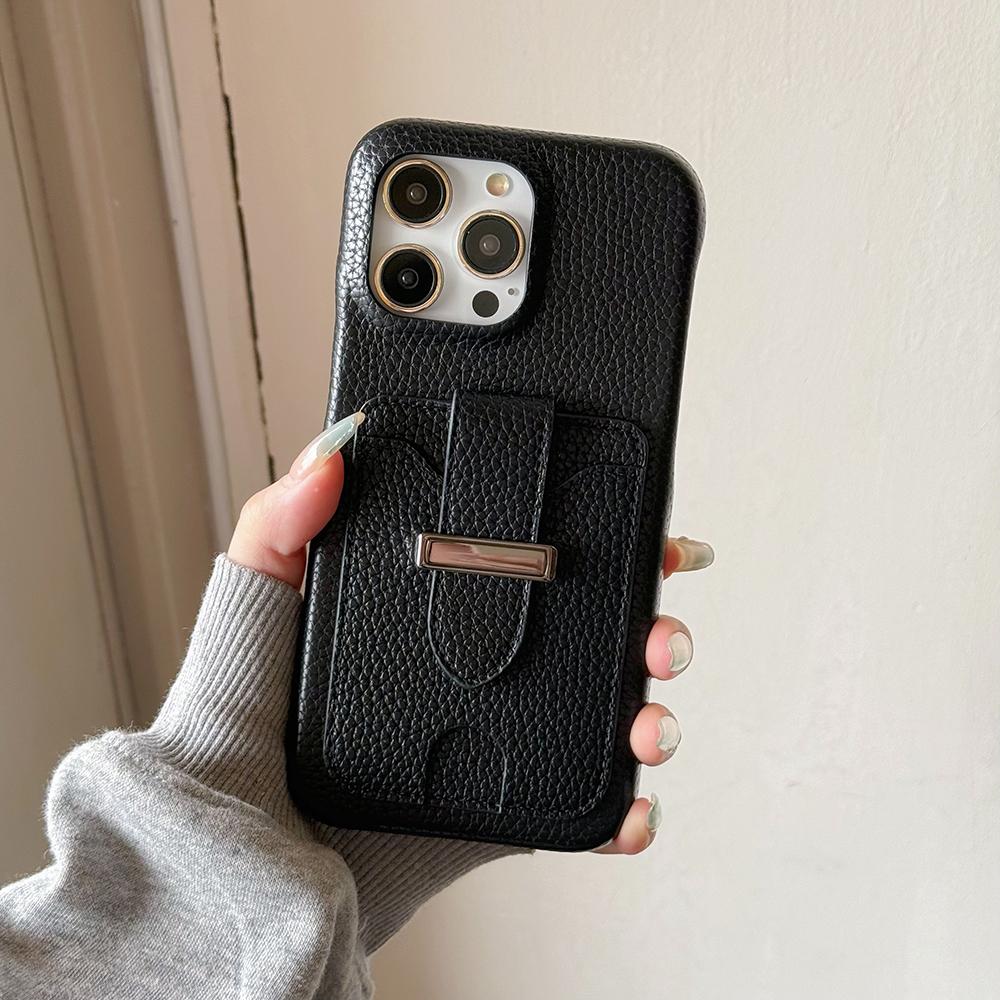 For iPhone 15 Pro Case with Card Slots Litchi Texture Leather+PET Phone Cover