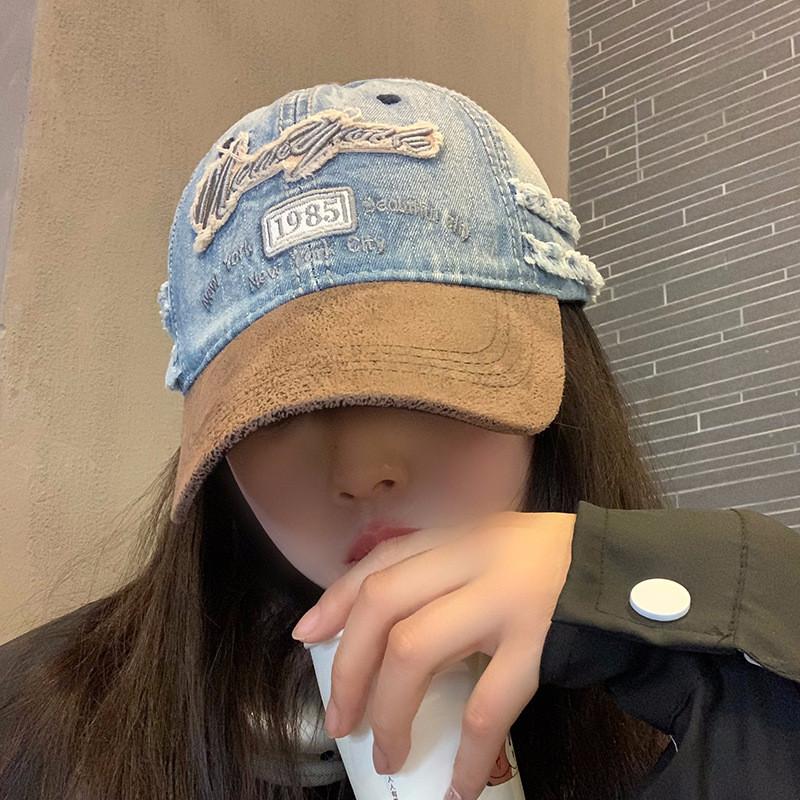 Distressed Fashionable Denim Baseball Hat For Adults With Embroidered Design