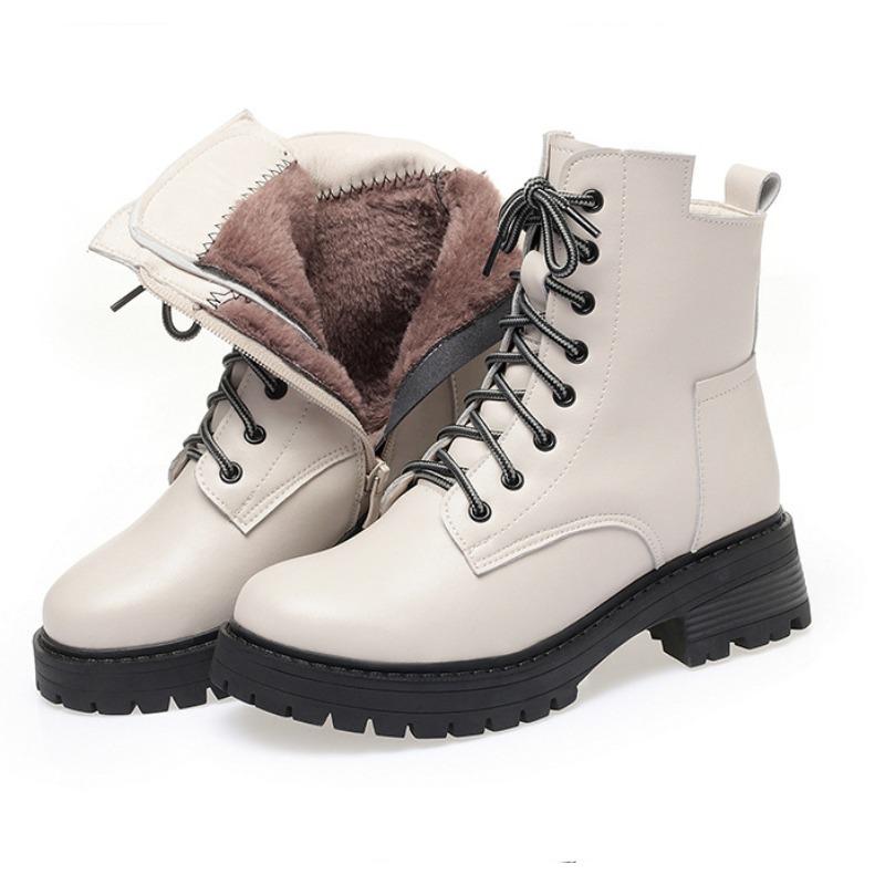 Thick Soled Boots Female Winter Large Size 43 Non-slip Women's Wool Snow Boots Genuine Leather Warm Women Ankle Boots