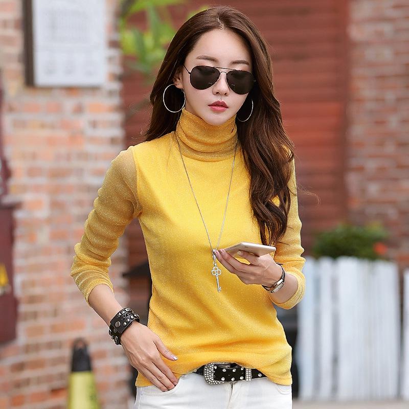 Damen Slim Fit Lila Langarm Lurex Basisschicht Top im koreanischen Stil