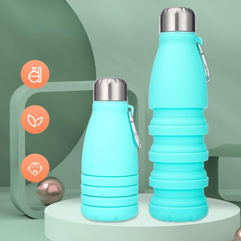 Foldable Bottle With Carabiner Leak Silicone Collapsible Water Bottles Portable Sports Cups Proof For Outdoor Travel 550Ml