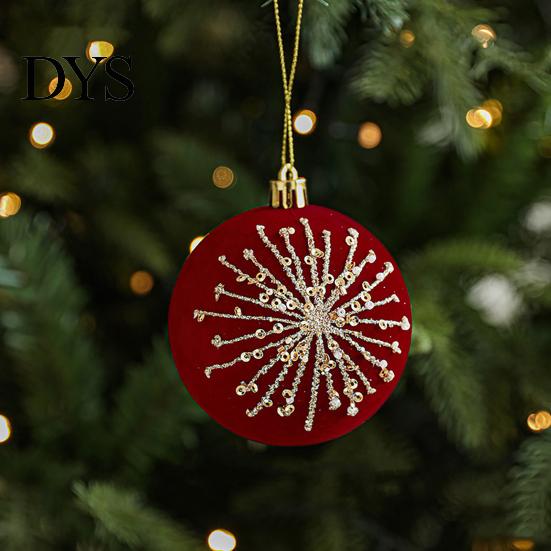 Luxury Holiday Tree Decorations Burgundy Velvet Christmas Ball Ornaments, 3.15 Inch Glitter Flocked Decorative Hanging Balls Decoration, Plastic