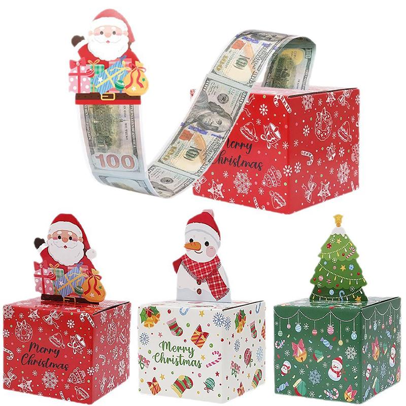 WTEMPO DIY Christmas Gift Boxes Foldable Wedding Birthday Surprise Party Money Box for Cash Money Roll Gift Box Pull Out Kit Christmas Party Supplies