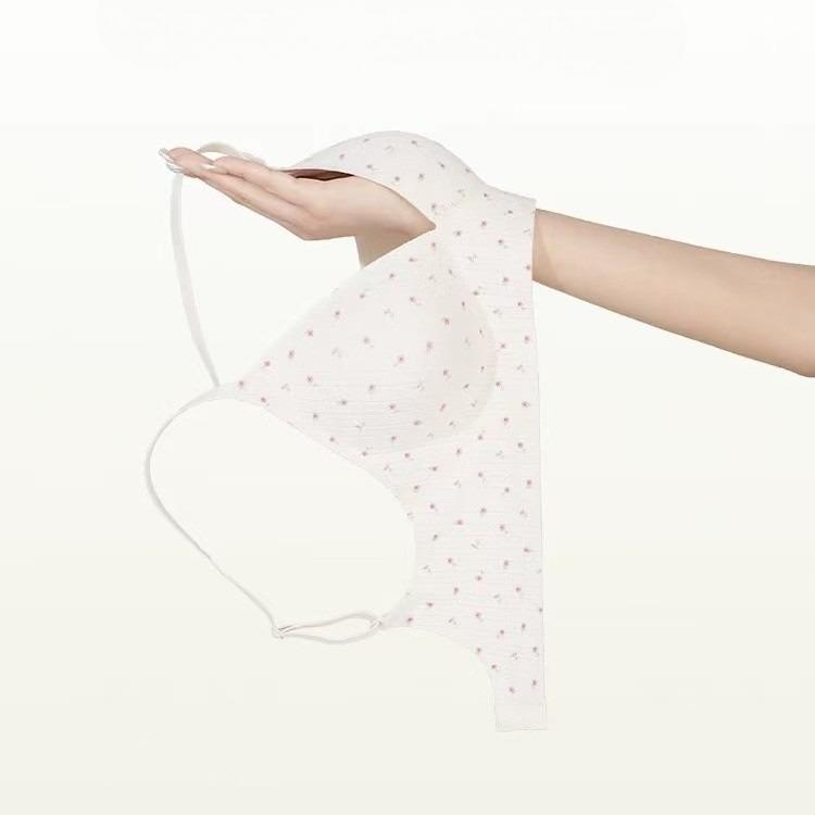 Women's Seamless Triangle Cup Sexy Floral Backless Bra Push Up Anti-Sagging Enhancing for Small Bust Comfortable Thin Style