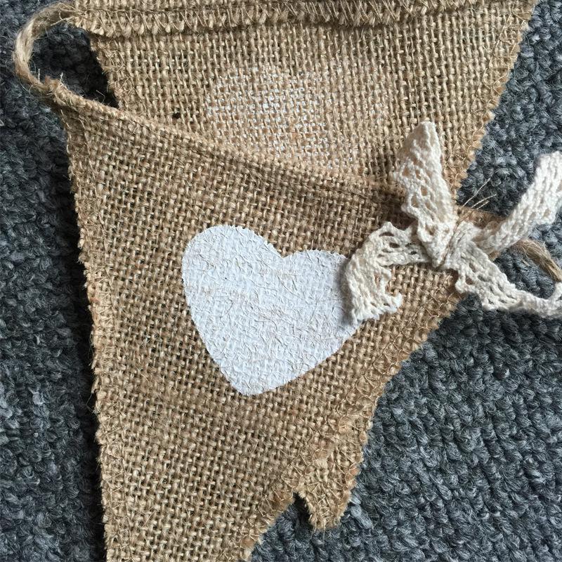 1.6m Love Heart Linen Bunting Flags Burlap Lace Pennant Party Garland Wedding Decoration