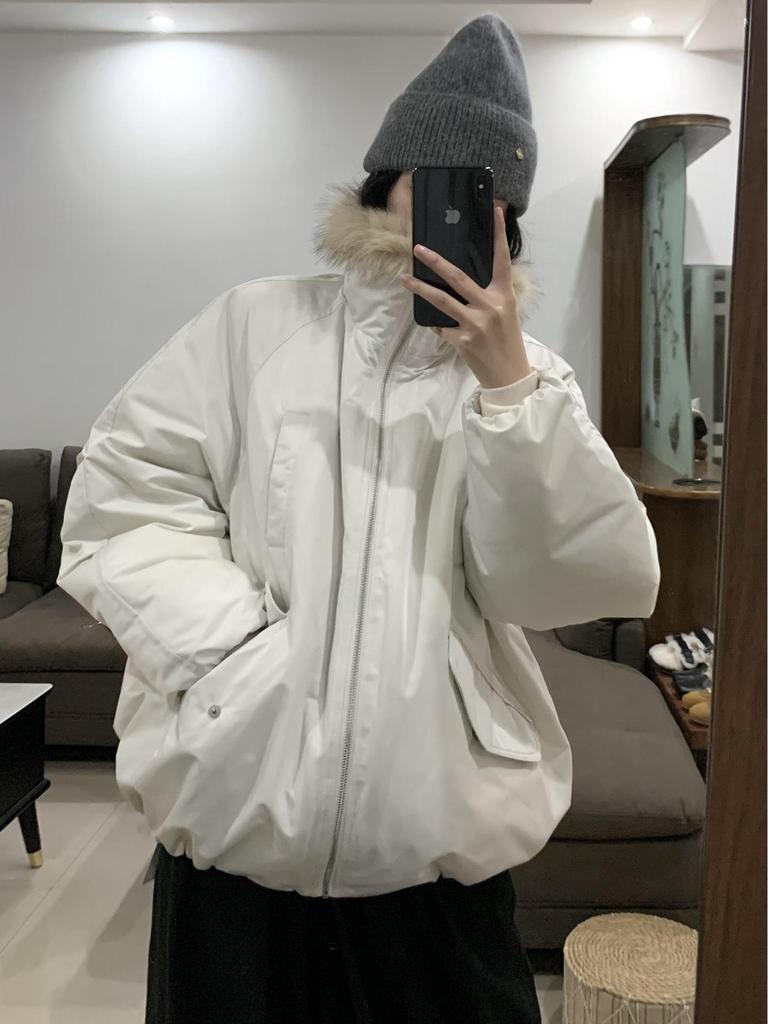 Women's Winter Quilted Jacket with Faux Fur Collar - Eagle Design