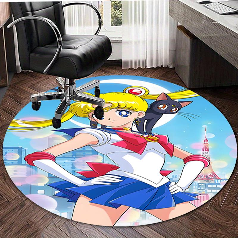 1pc Sailor Moon  Print Round Carpet Chair Round Carpet Suitable for Bedroom Living Room Home Decorative Carpet
