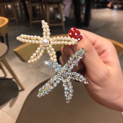 Korean-Style Starfish Pearl Hair Clip: Romantic Diamond Duckbill Side Hairpin for Girls