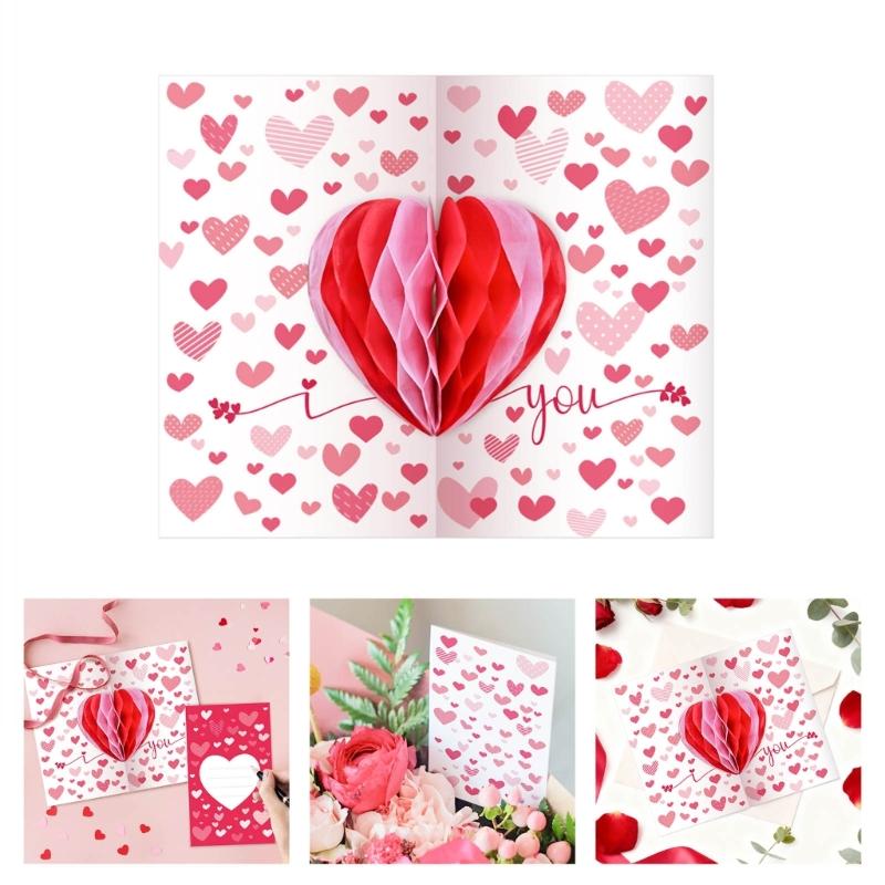 3D Popup Valentine's Day Card for Unique Party Celebration Handmade Greeting Card with Envelope Elegant Birthday Gift