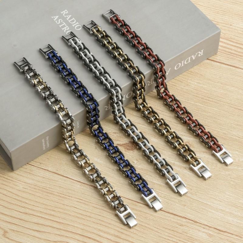 Stainless Steel Chain Bracelet Men Cycling Motorcycle Biker Gear Punk Style Geometric Link Wristband