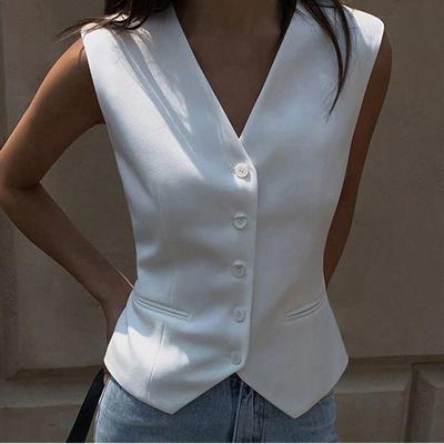 Damen Violette Cropped Weste, Frühling und Herbst Schlank geschnittene Äußere Schicht Tanktop