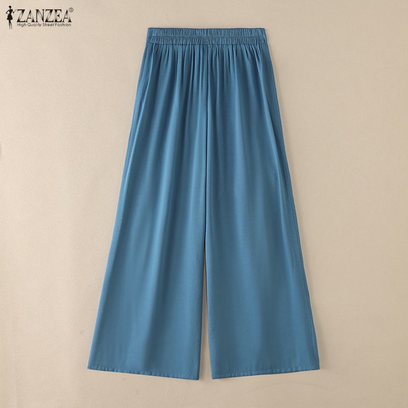 ZANZEA Women Casual Elastic Waist Loose Long Pants