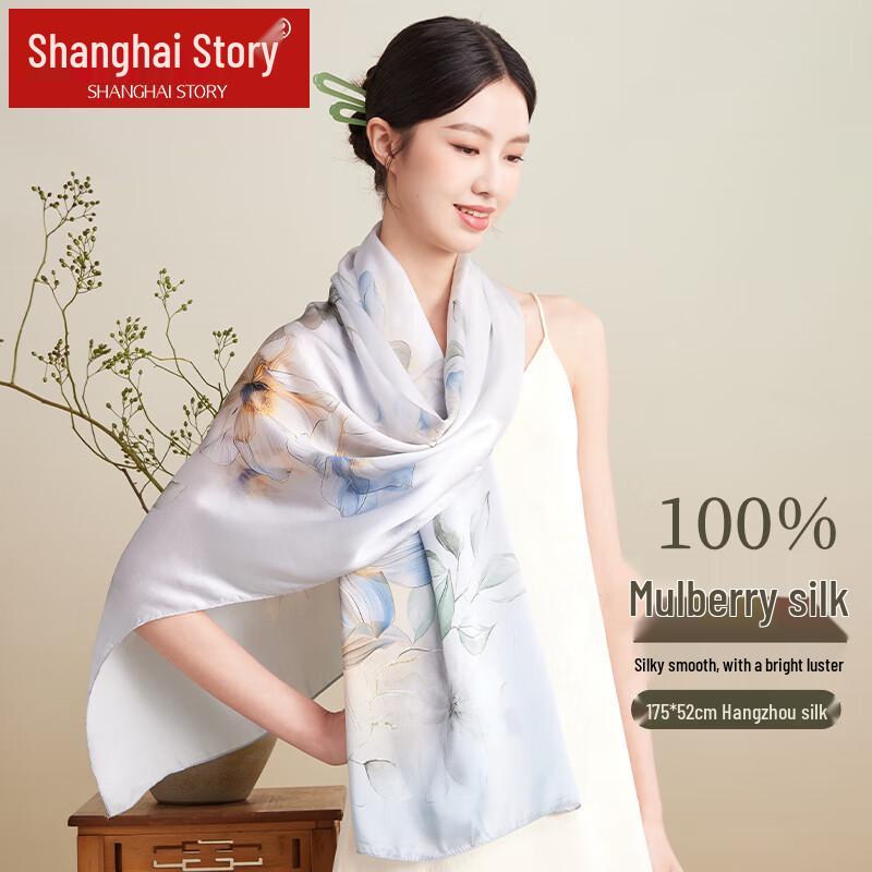 Shanghai Story Women's Floral Mulberry Silk Scarf