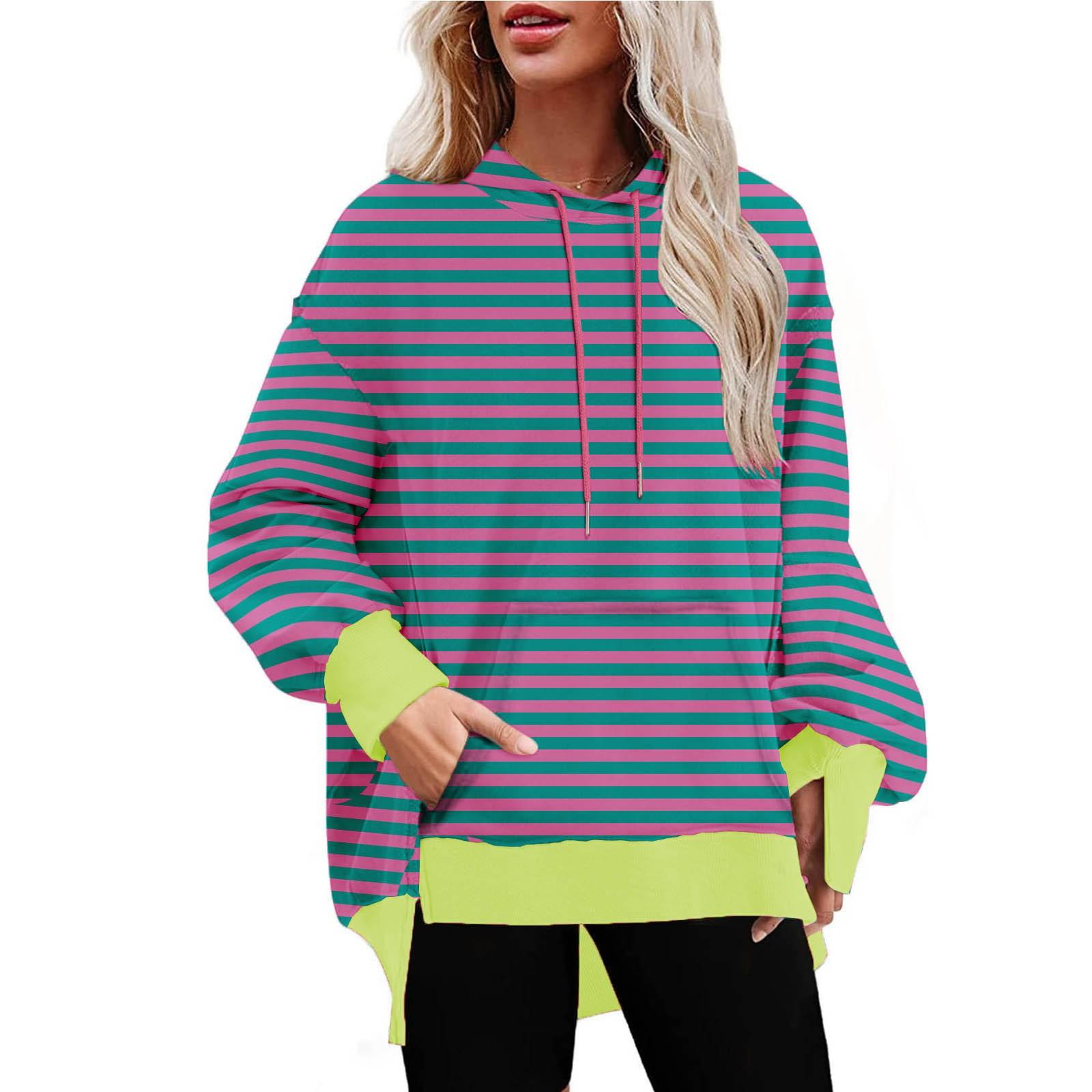 

Женская толстовка с круглым вырезом, боковой разрез, длинный рукав, свободный крой, толстовка с капюшоном, однотонные повседневные топы большого размера M