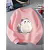 European Size Crewneck Sweatshirt - Fluffy White Cat with Pink Cheeks Machine Washable, Spring And Autumn, Sportswear And Casual Wear, Soft