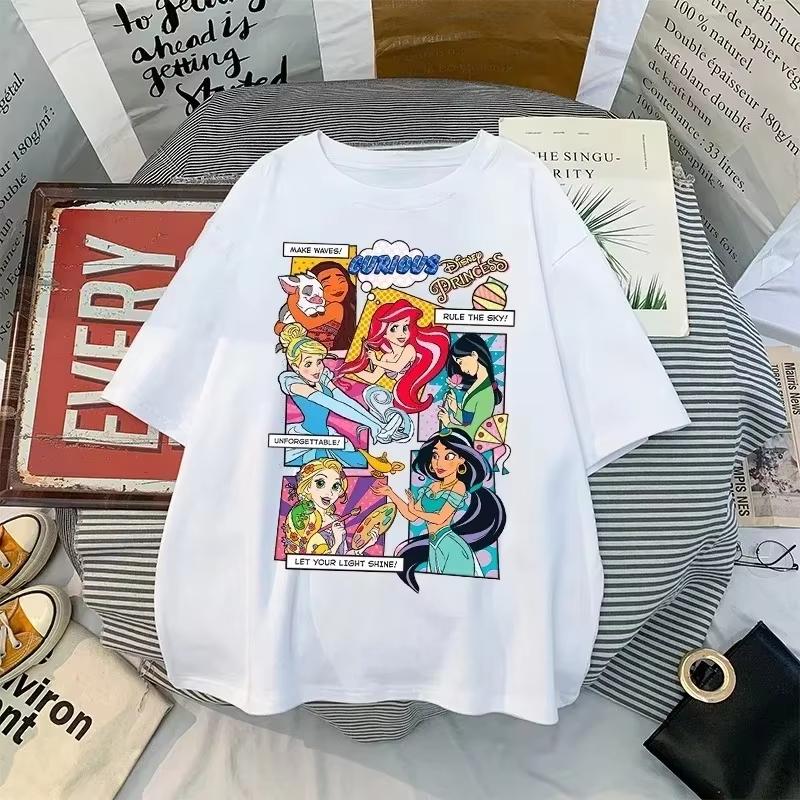 

2026 New Cartoon Fashion Princess Ariel Mermaid Print WoUnisex TShirt Top Casual Loose Plus Size Short Sleeve S