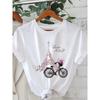 European Size Women's Parisian Graphic Print Short Sleeve T-Shirt - Eiffel Tower & Bicycle Design with "Bonjour Paris" Text