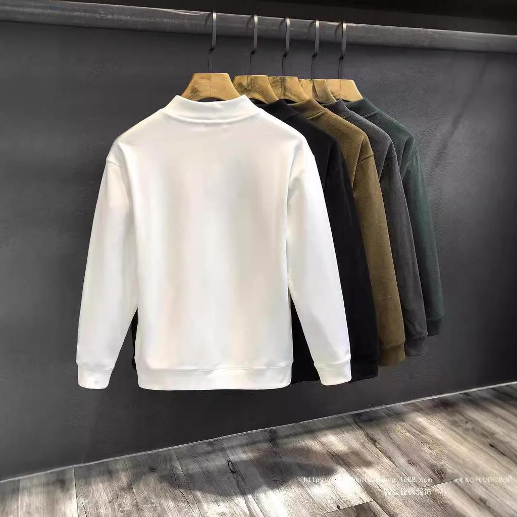 Herren doppelseitiges Samt-Sweatshirt, halboher Kragen, warm, einfarbig, langärmlig, hohe Qualität, für Herbst und Winter