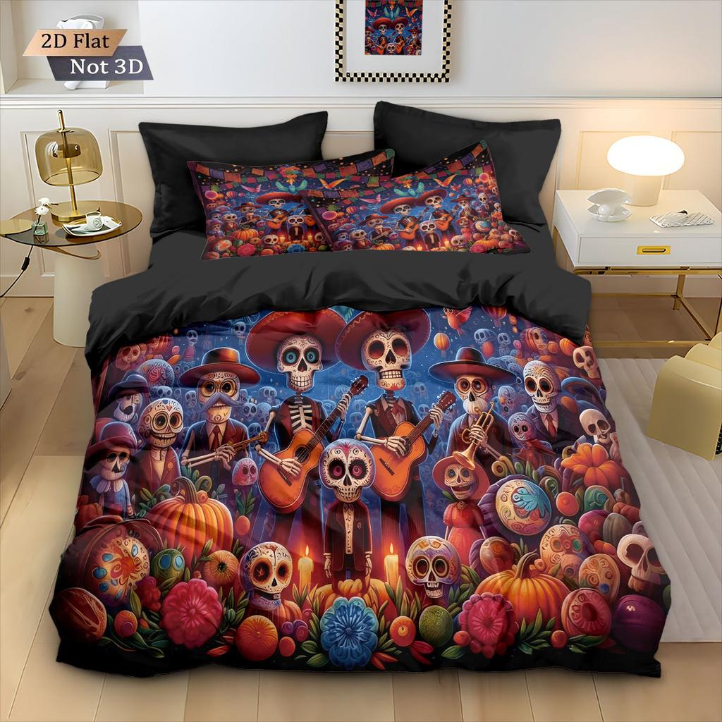 Skull Flowers Bedding Set skull retro print Duvet Cover Pillowcase Co co room decoration Quilt Cover Single Double Large Size