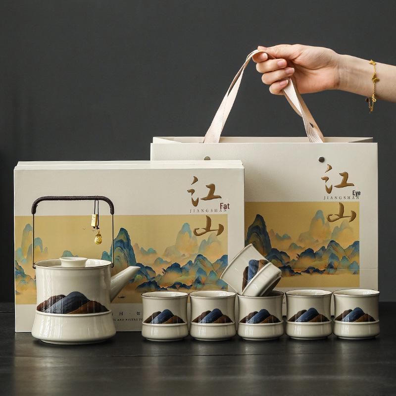 Plant Ash Handle Kung Fu Teapot Set - Ideal Living Room Gift for Teachers & Elders