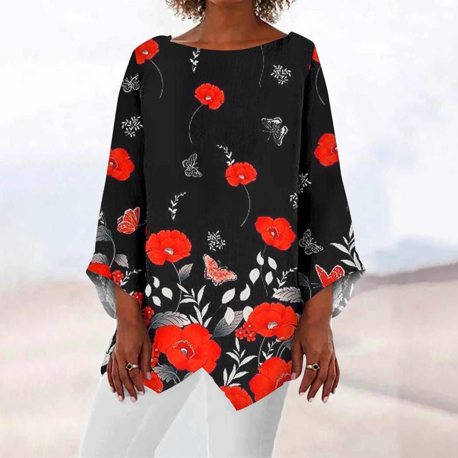 

Женская модная футболка в стиле ретро с круглым вырезом и рукавом девять четвертей, нерегулярный подол, топ XXXXXL