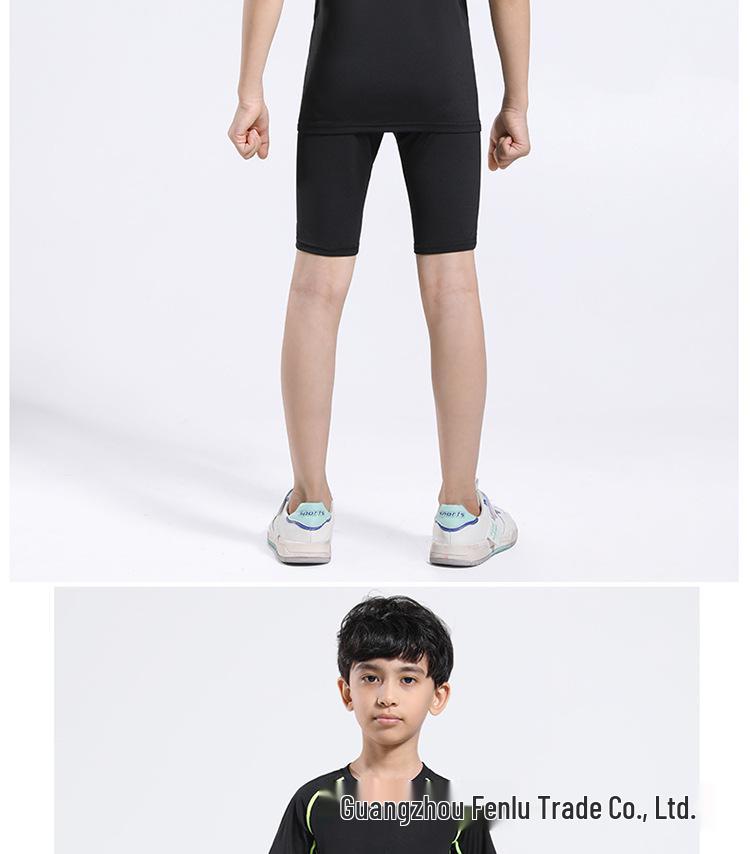 Kids' Quick-Dry Activewear Set: Breathable Short-Sleeve Bodysuit & Elastic Five-Point Pants for Summer Fitness