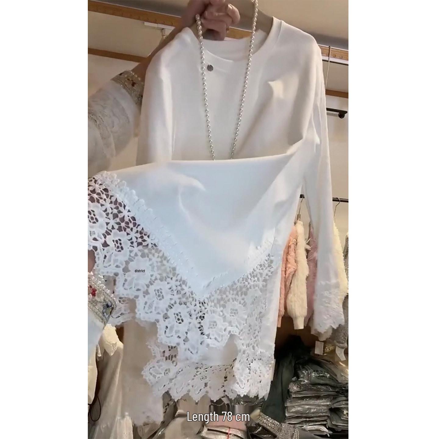

Women s 2026 Winter Plus Size Lace Patchwork Long Sleeve T-Shirt, Mid-Length Belly Cover Top 2XL (for 125-140 jin)