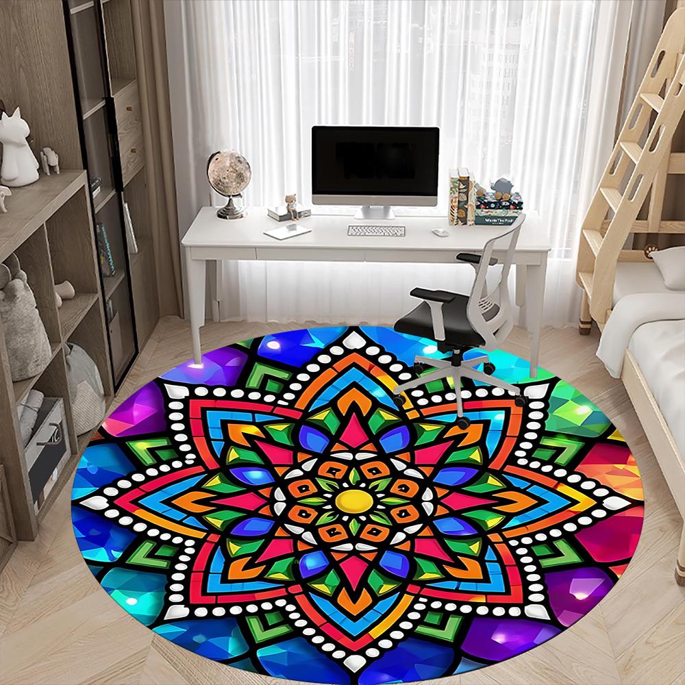 1pc Mandala StainedGlass Office Round Area Rug, Indoor Mat Suitable ForOffice, Under Office Chairs Bedroom Living Room Home Decor, Room Deco q100