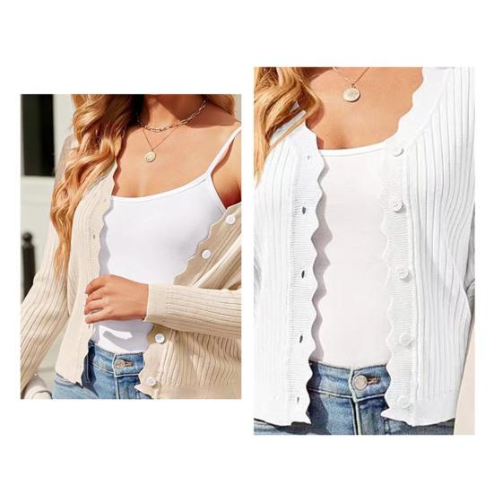 Women Knitting Cardigan V-Neck Buttoned Long Sleeve Knitting Jacket Solid Color Elastic Short Knit Tops Daily Wear