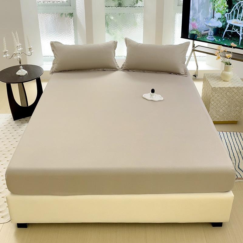 Four Seasons Skin-friendly Washed and Brushed Solid Color Pillowcase Protective Cover Double Fitted Sheet Taiwan Bed Bag