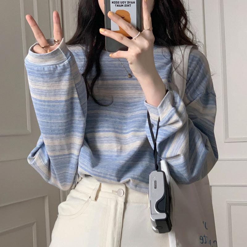 Bluza damska, cienka, luźna, z długim rękawem, modny sweter w paski