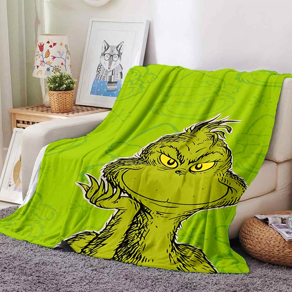Grinch Christmas Green Background Blanket Soft Throw Blanket For Home Bedroom Bed Sofa Travel Office Solid Christmas Blanket