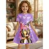 Mädchen Anime Mädchengruppe Bedrucktes T-Shirt Kleid, Kinderparty Lila Herz Lässiges Kleid Geeignet für Geburtstagsgeschenke