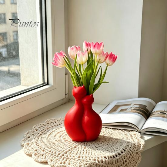 Kaffee-Ecke Dekoration 3D-gedruckte Katzenvase, Minimalistischer Nordischer Stil Blumenarrangement Umarmendes Ornament Dekoratives Paar-Vase Haus Büro Geschenk Licht