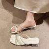 French Thick-heeled Slippers Women's Summer Wear with Skirt 2025 New Fairy Wind Water Diamond Temperament Crystal High-heeled Sandals