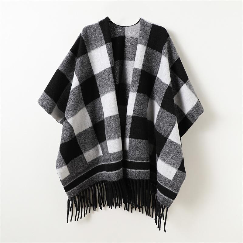 Winter Women Scarf Layers Poncho Elegant Lady Men Retro Plaid Tassel Wrap Shawl Casual Scarve Capa Para Mujer Pashmina Cloak New