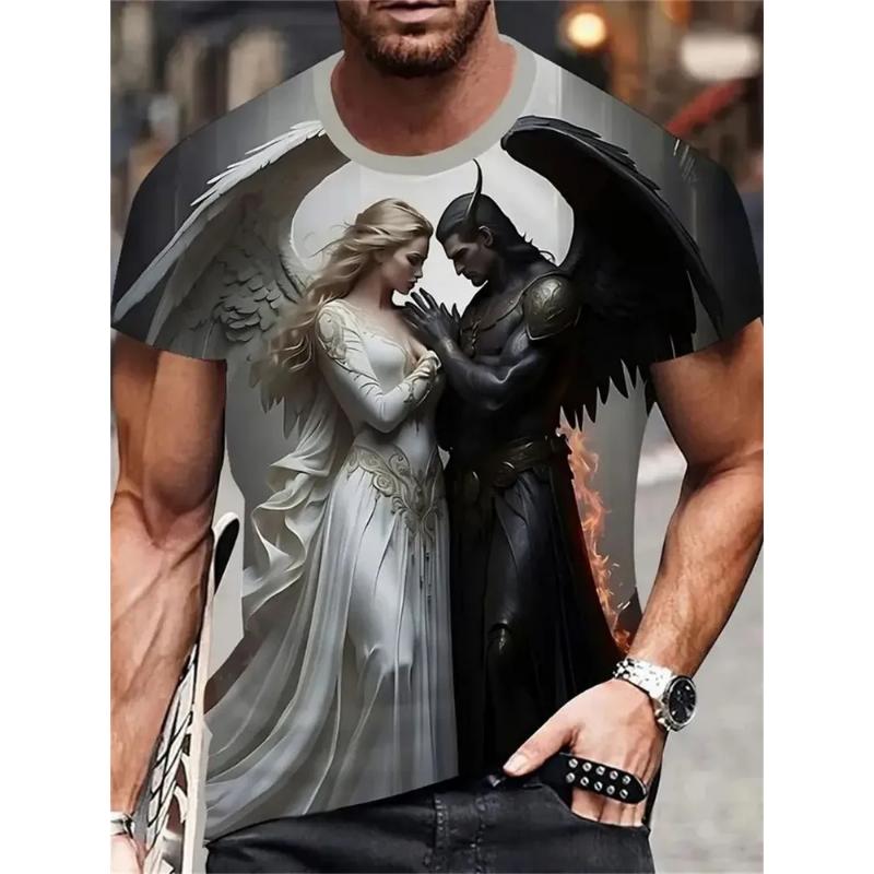 Modisches Herren-Rundhals-Kurzarm-3D-Casual-Farbprint-Casual-Kurzarm-Rundhals-T-Shirt
