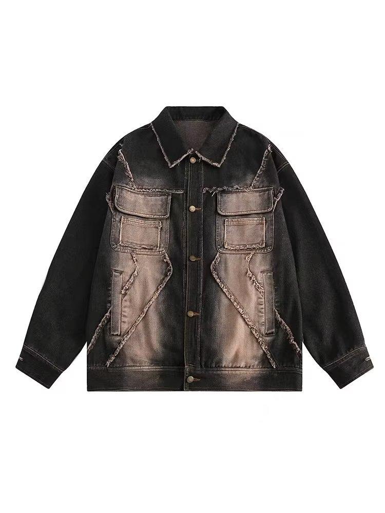 American Retro Rough Edge Washing Gradual Change Denim Jacket Men'S And Women'S Season American High-End Lapel Jacket
