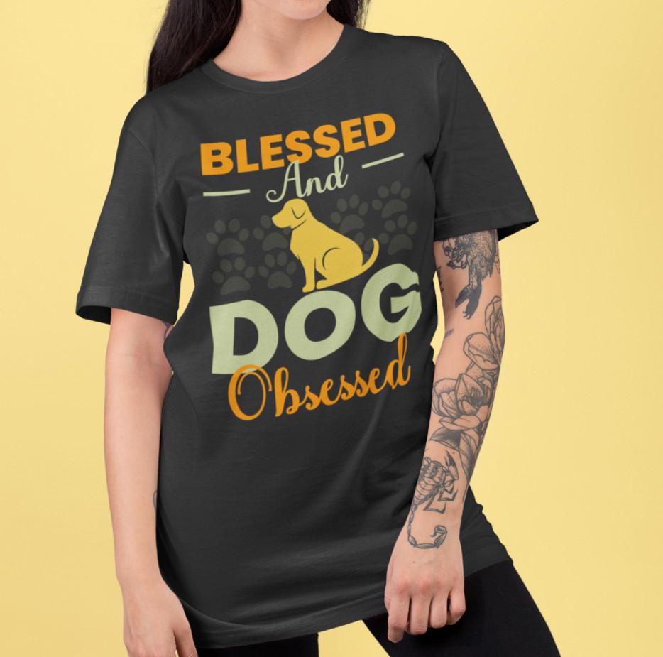 Lustiger Hunde Spruch Blessed  Dogs Obsessed Hundehalter Damen Oversize