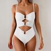 Monokini Soutien-gorge Push-Up à Armatures Ensemble Bikini Une Pièce avec Boucles Métalliques Design Creux Maillot de Bain Sexy à Bretelles Décolleté en V Dos Nu