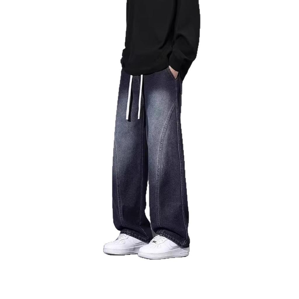 Spring and autumn popular wide-leg jeans men's new narrow version straight wide-leg teen scimitar pants tide