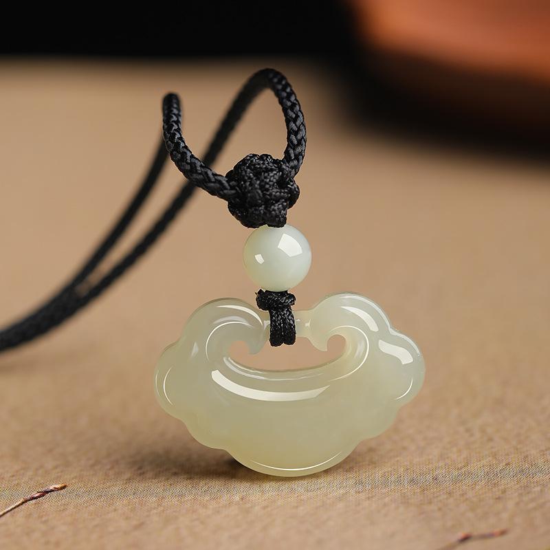 Authentic Natural Hetian Jade Ruyi Peace Lock Pendant for Men, Women, and Babies