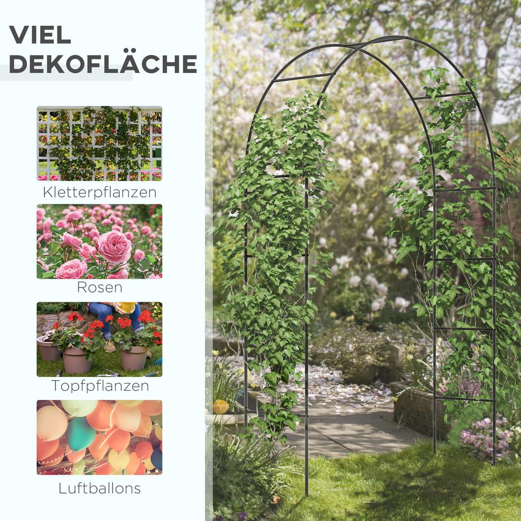 Garden Arch, Rose Arch, Climbing Arch, Rose Trellis, Metal, Black, 1.40 x 0.40 x 2.40 m