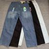 ZYLLO  American Jeans Icecream Running Dog Emboridery Wide Jeans Fashion Streetwear Denim Jeans Men
