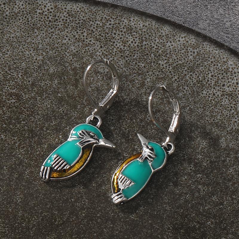Vintage Ethnic Style Oil Drip Process Kingfisher Bird Earrings For Women  New Bohemian Green Animal Dangle Earrings Jewelry
