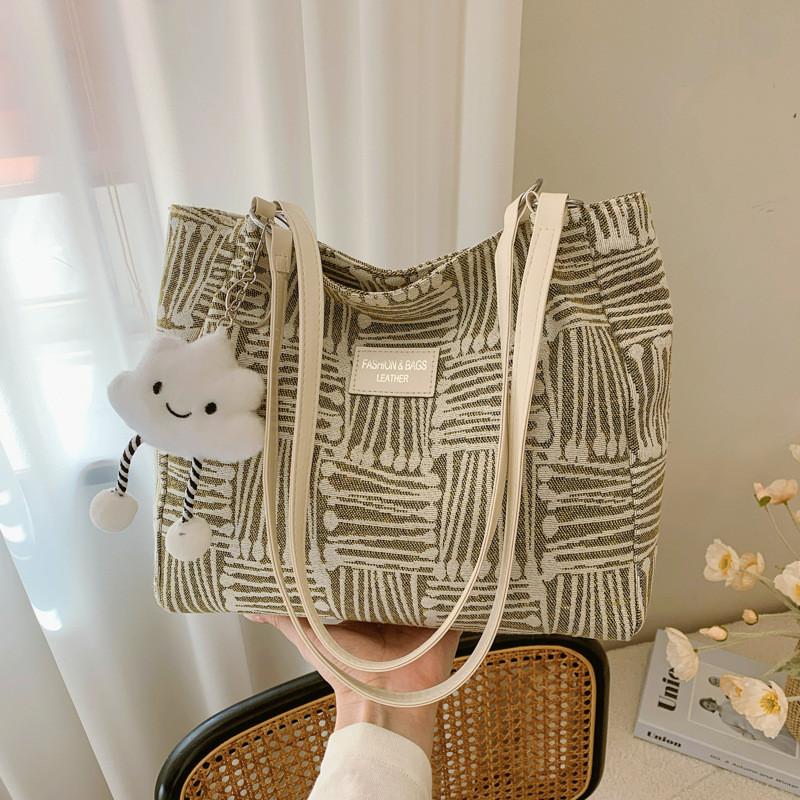 Fashionable Large Capacity Shoulder Tote Bag In Green Brown Khaki And Blue Hues